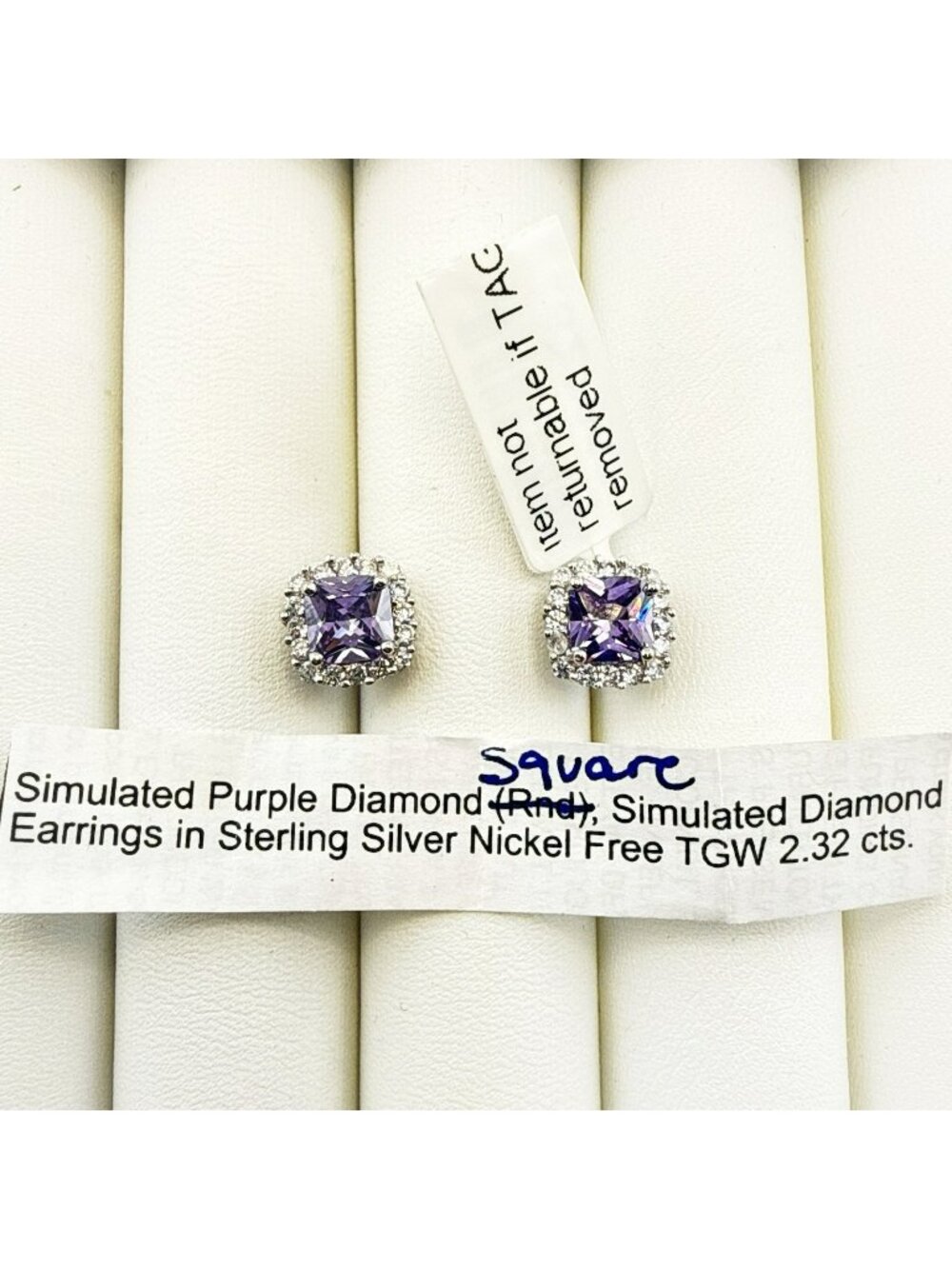 JTV Earrings Simulated Purple Diamond Sterling Silver Halo Stud 2.32 ct Luxury